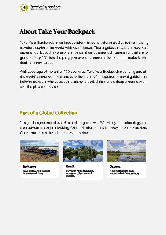 example page 1 from our offline Travel Guide for French Guiana